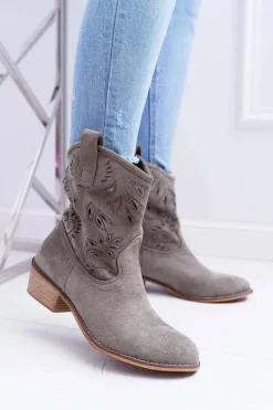 Damskie Boto Botki Damskie Na Słupku Wsuwane Kowbojki Oliwkowe Lalu