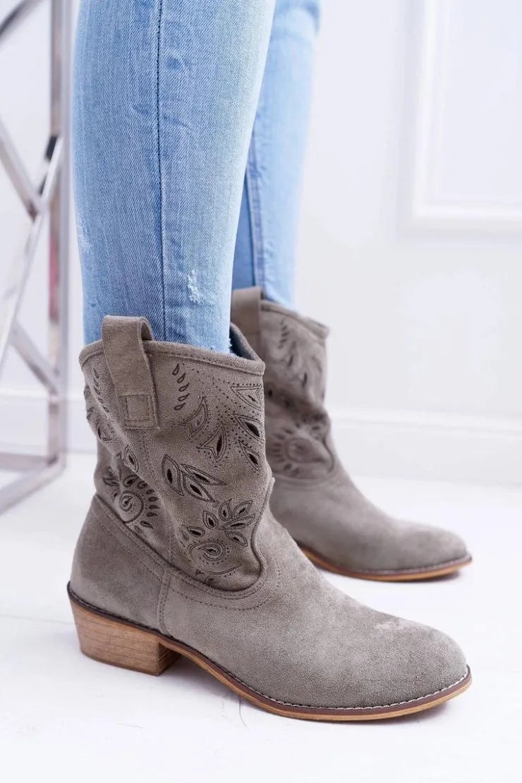 Damskie Boto Botki Damskie Na Słupku Wsuwane Kowbojki Oliwkowe Lalu