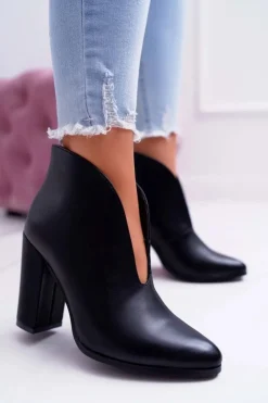 Best Boto Botki Damskie Na Słupku Wsuwane z Wycięciami Czarne Mantana