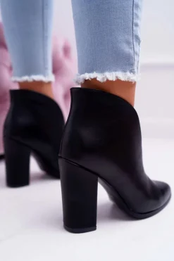 Best Boto Botki Damskie Na Słupku Wsuwane z Wycięciami Czarne Mantana