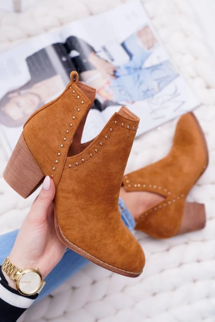 Damskie Boto Botki Damskie Na Słupku Wsuwane z Wycięciami Camel ManiMani