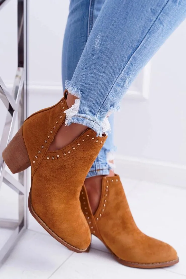 Damskie Boto Botki Damskie Na Słupku Wsuwane z Wycięciami Camel ManiMani