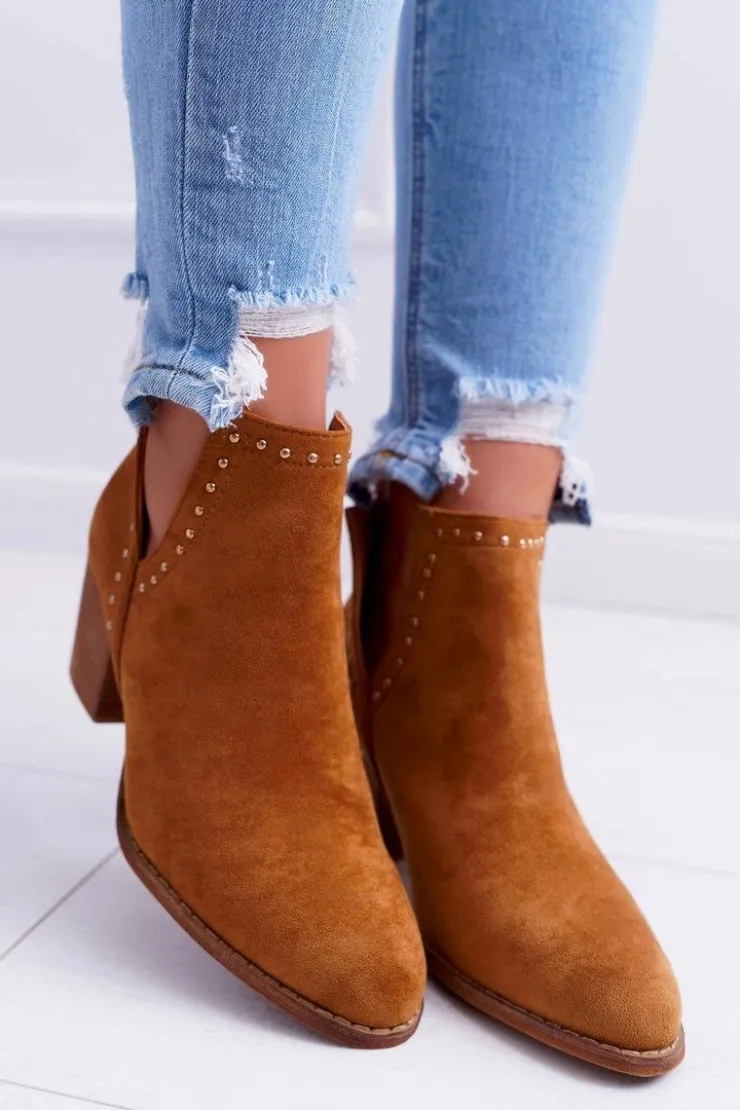 Damskie Boto Botki Damskie Na Słupku Wsuwane z Wycięciami Camel ManiMani