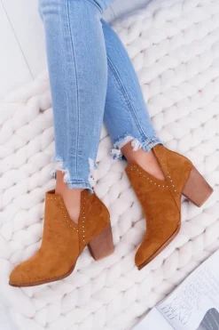 Damskie Boto Botki Damskie Na Słupku Wsuwane z Wycięciami Camel ManiMani