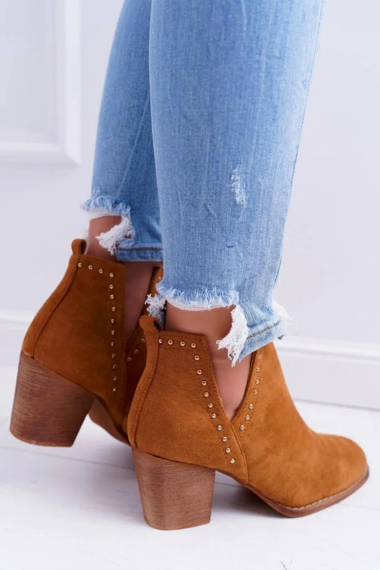 Damskie Boto Botki Damskie Na Słupku Wsuwane z Wycięciami Camel ManiMani