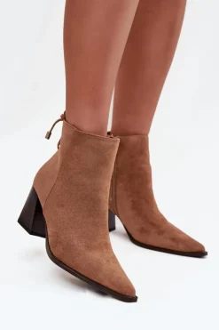 Boto Botki Na Słupku|Botki Zimowe Damskie*Botki Damskie Na Słupku Z Wiązaniem Camel Halisse