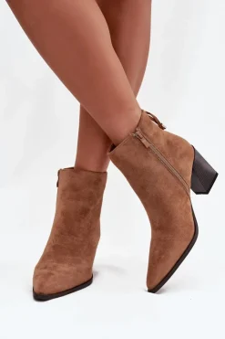 Boto Botki Na Słupku|Botki Zimowe Damskie*Botki Damskie Na Słupku Z Wiązaniem Camel Halisse