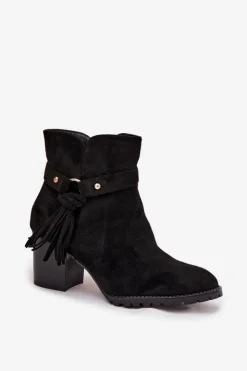Best Boto Botki Damskie Na Słupku Z Frędzlami Czarne Rosabella Czarny