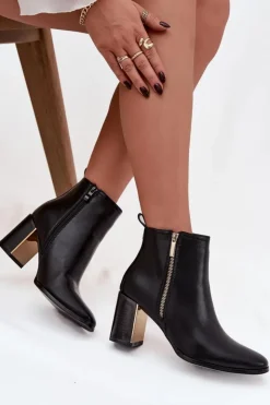 Damskie Boto Botki Damskie Na Słupku Z Eko Skóry Czarne Camilyn