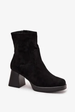 Damskie Boto Botki Damskie Na Słupku Z Eko Zamszu Zamek Czarne Serinna