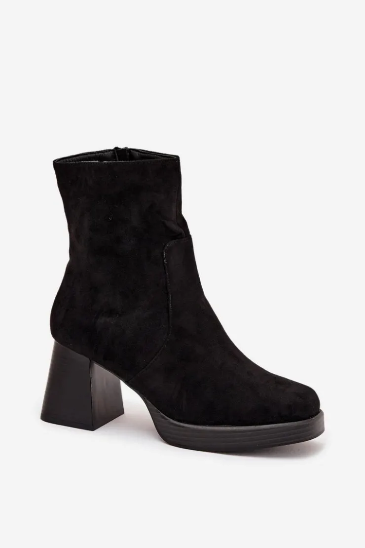 Damskie Boto Botki Damskie Na Słupku Z Eko Zamszu Zamek Czarne Serinna