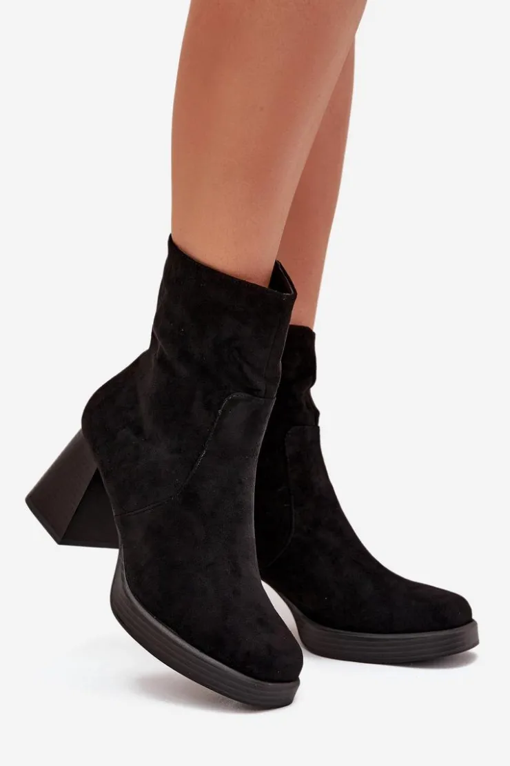 Damskie Boto Botki Damskie Na Słupku Z Eko Zamszu Zamek Czarne Serinna