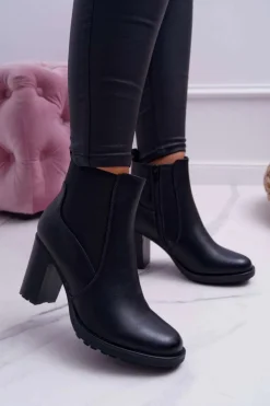 Damskie Boto Botki Damskie Na Słupku z Zamkiem Czarne Beloved