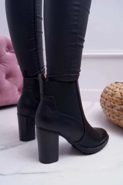 Damskie Boto Botki Damskie Na Słupku z Zamkiem Czarne Beloved