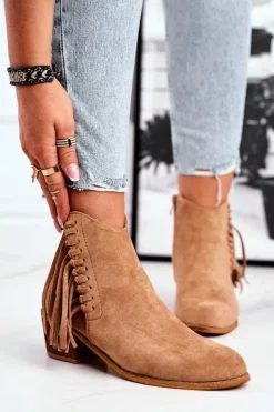 Boto Botki Na Słupku|Czarne Botki*Botki Damskie Na Słupku Z Frędzlami Kowbojki Khaki Mirage