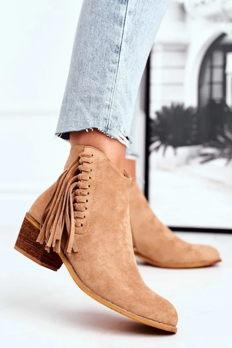 Boto Botki Na Słupku|Czarne Botki*Botki Damskie Na Słupku Z Frędzlami Kowbojki Khaki Mirage