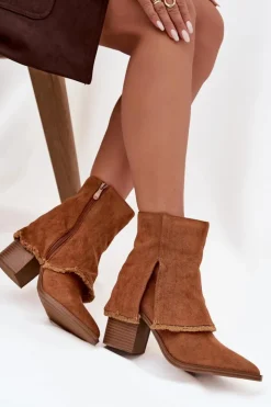 Discount Boto Botki Damskie Na Słupku Z Wywiniętą Cholewką Camel Idalia Brązowy