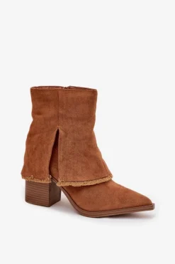 Discount Boto Botki Damskie Na Słupku Z Wywiniętą Cholewką Camel Idalia Brązowy