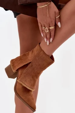 Discount Boto Botki Damskie Na Słupku Z Wywiniętą Cholewką Camel Idalia Brązowy