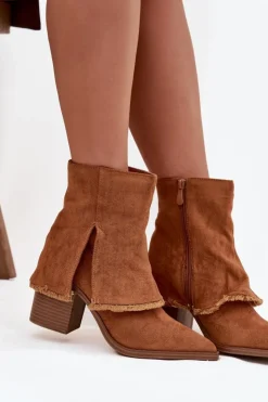 Discount Boto Botki Damskie Na Słupku Z Wywiniętą Cholewką Camel Idalia Brązowy