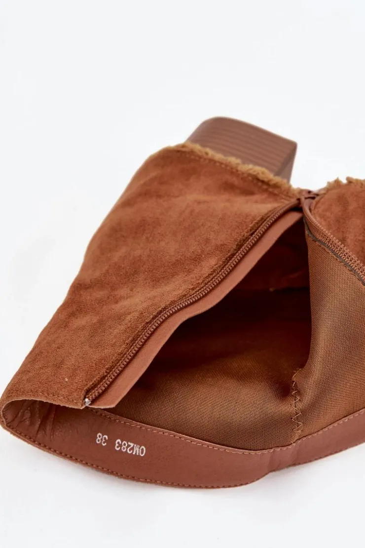 Discount Boto Botki Damskie Na Słupku Z Wywiniętą Cholewką Camel Idalia Brązowy