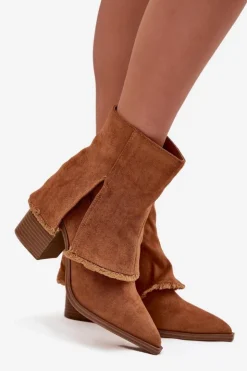Discount Boto Botki Damskie Na Słupku Z Wywiniętą Cholewką Camel Idalia Brązowy