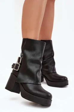 Best Boto Botki Damskie Na Słupku Z Klamrami Czarne Marena Czarny