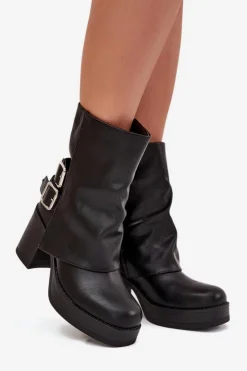 Best Boto Botki Damskie Na Słupku Z Klamrami Czarne Marena Czarny