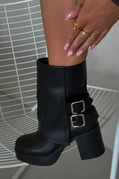 Best Boto Botki Damskie Na Słupku Z Klamrami Czarne Marena Czarny