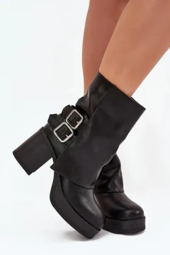 Best Boto Botki Damskie Na Słupku Z Klamrami Czarne Marena Czarny