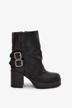 Best Boto Botki Damskie Na Słupku Z Klamrami Czarne Marena Czarny