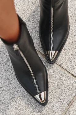 Clearance Boto Botki Damskie Na Słupku Z Ozdobnym Zamkiem Czarne Wiviane