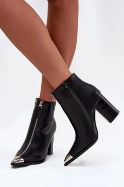 Clearance Boto Botki Damskie Na Słupku Z Ozdobnym Zamkiem Czarne Wiviane