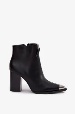 Clearance Boto Botki Damskie Na Słupku Z Ozdobnym Zamkiem Czarne Wiviane