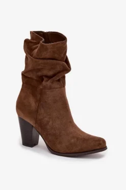 Hot Boto Botki Damskie Na Słupku Z Marszczeniem Brązowe Jovessa
