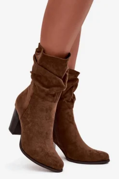 Hot Boto Botki Damskie Na Słupku Z Marszczeniem Brązowe Jovessa
