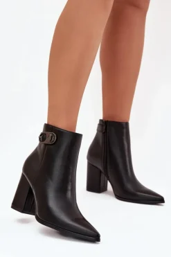 Damskie Boto Botki Damskie Na Słupku Z Ozdobnym Detalem Czarne Tharina