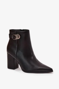 Damskie Boto Botki Damskie Na Słupku Z Ozdobnym Detalem Czarne Tharina