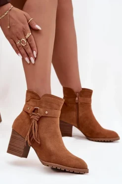 Damskie Boto Botki Damskie Na Słupku Z Frędzlami Camel Rosabella