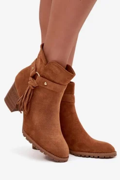 Damskie Boto Botki Damskie Na Słupku Z Frędzlami Camel Rosabella