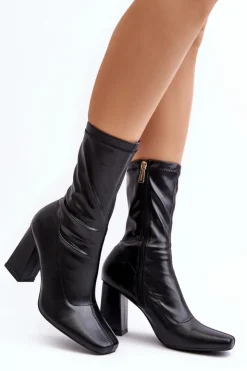 Boto Botki Na Słupku|Botki Na Obcasie*Botki Damskie Na Słupku Z Kwadratowym Noskiem Czarne Glavina