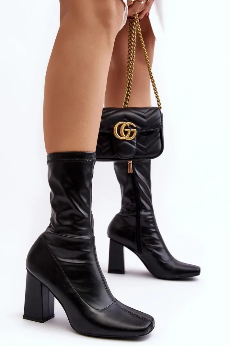 Boto Botki Na Słupku|Botki Na Obcasie*Botki Damskie Na Słupku Z Kwadratowym Noskiem Czarne Glavina