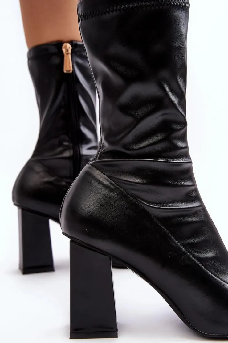 Boto Botki Na Słupku|Botki Na Obcasie*Botki Damskie Na Słupku Z Kwadratowym Noskiem Czarne Glavina