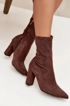 Damskie Boto Botki Damskie Na Słupku Z Przeszyciami Brązowe Rosivelle