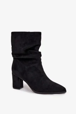 Boto Botki Ocieplane|Botki Na Słupku*Botki Damskie Na Słupku Z Marszczeniem Ocieplane Czarne Amelise Czarny