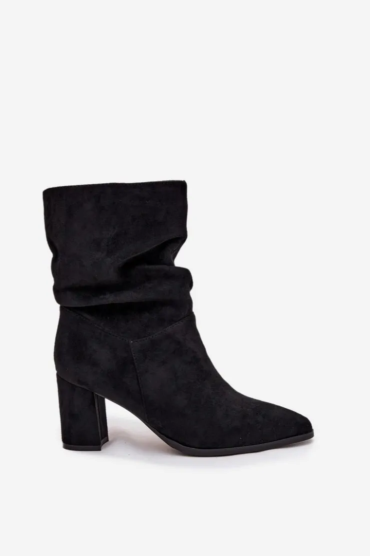 Boto Botki Ocieplane|Botki Na Słupku*Botki Damskie Na Słupku Z Marszczeniem Ocieplane Czarne Amelise Czarny