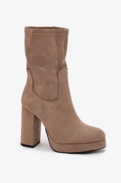 Damskie Boto Botki Damskie Na Słupku Z Eko Zamszu Beżowe Carolina