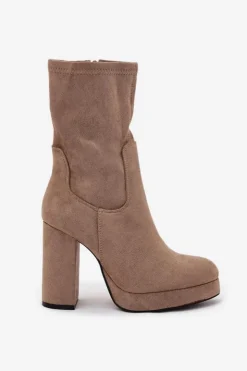 Damskie Boto Botki Damskie Na Słupku Z Eko Zamszu Beżowe Carolina