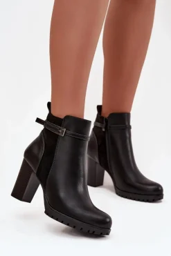 Damskie Boto Botki Damskie Na Słupku Z Paskiem Czarne Mirielle