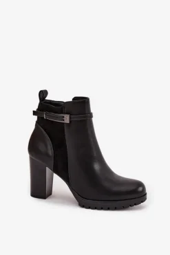 Damskie Boto Botki Damskie Na Słupku Z Paskiem Czarne Mirielle